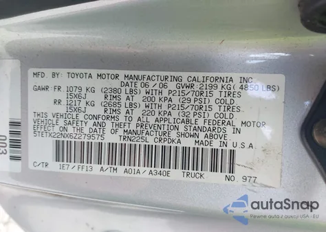 2006 Toyota Tacoma из США, поврежденный, VIN 5TETX22NX6Z279575